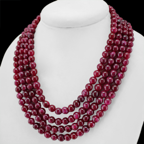 BUYERS FAVOURITE BEST 941.00 CTS NATURAL 4 LINE RED RUBY ROUND BEADS NECKLACE