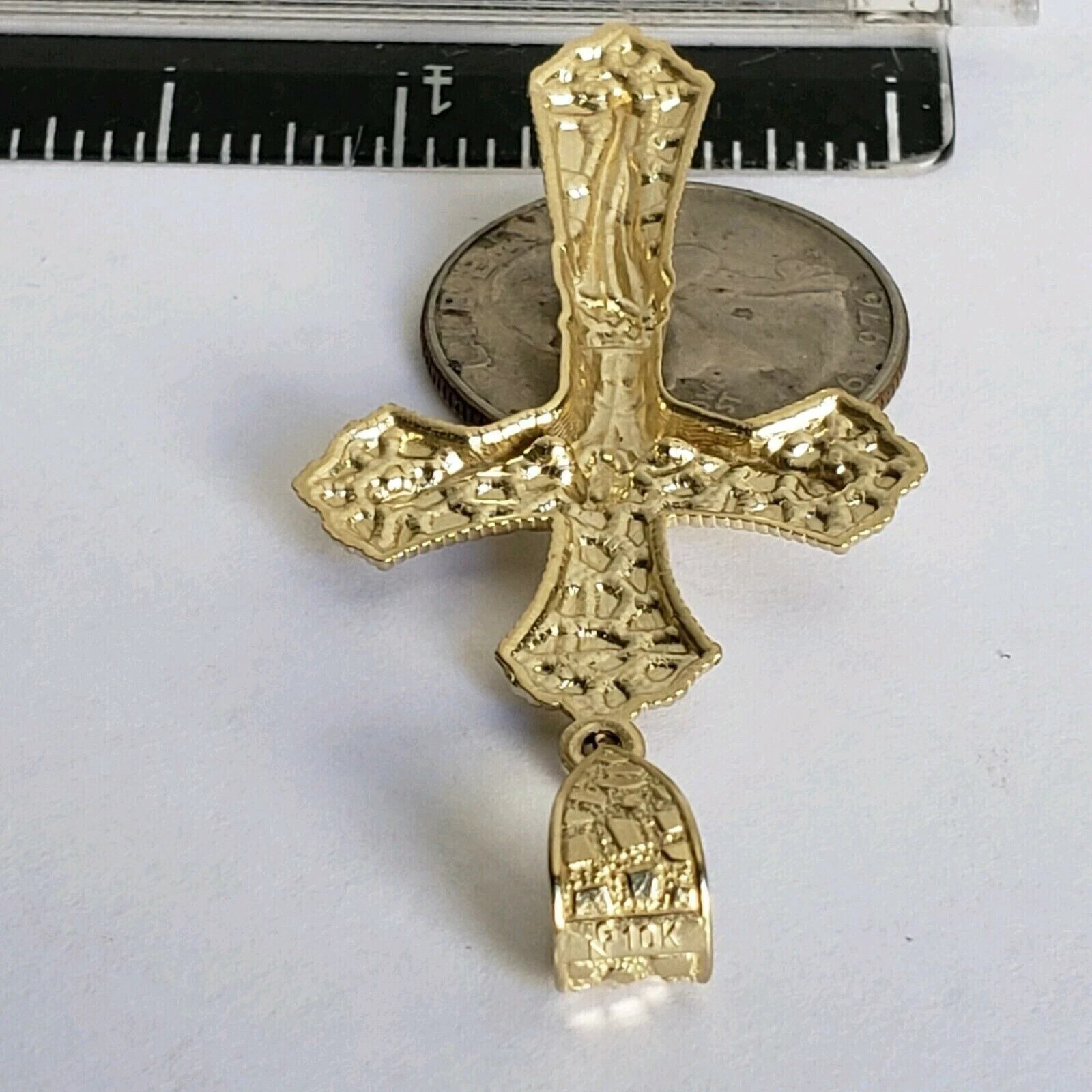 Estate Nugget Jesus Cross Pendant Charm Pendant 14K Yellow Gold Plated Silver