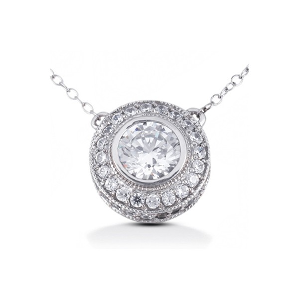 1.27ctw G SI1 Round Cut Natural Certified Diamonds White Gold Halo Pendant
