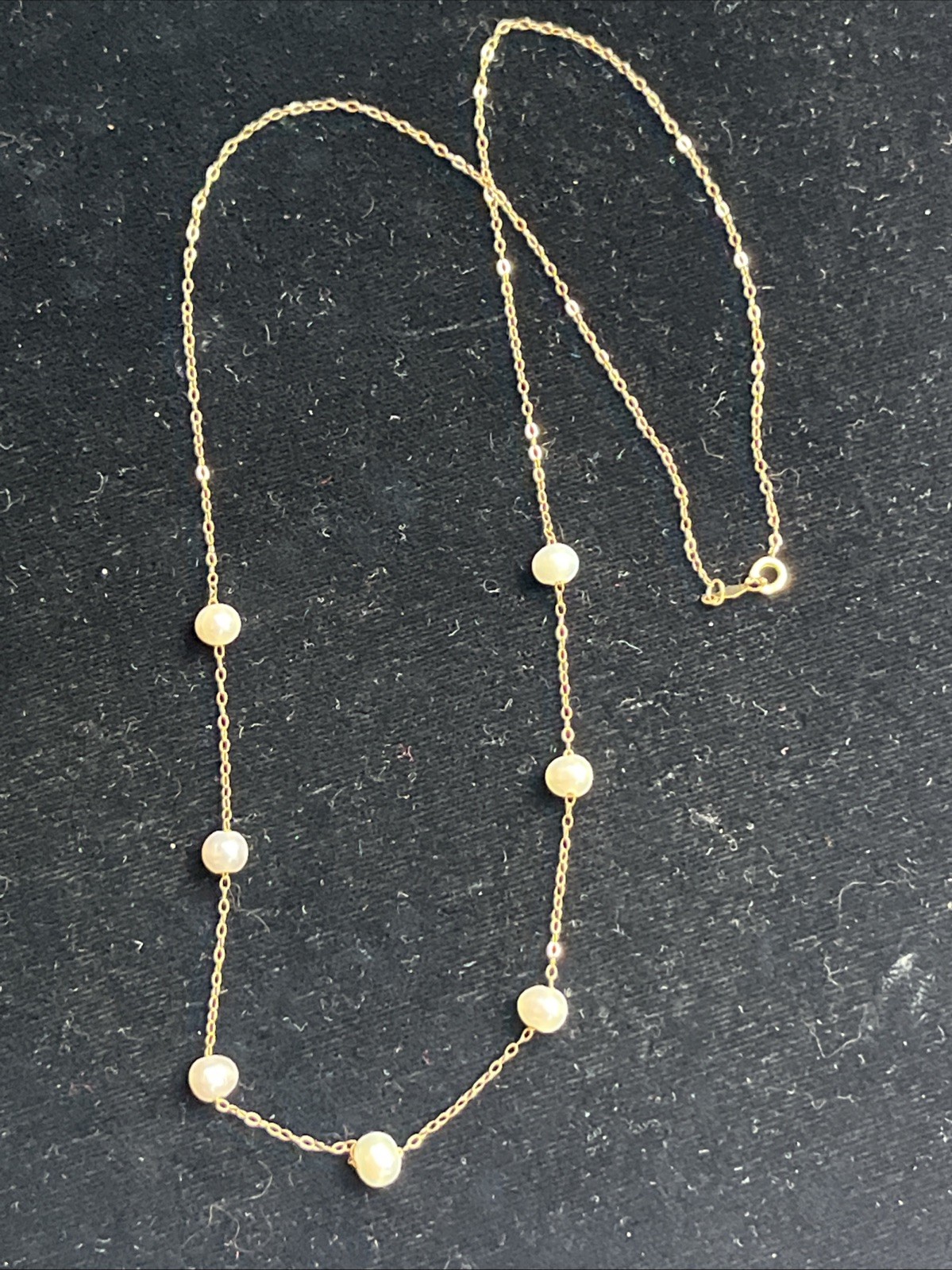 Classic 14K YELLOW GOLD 7 STATION FRESHWATER CULTURED PEARL NECKLACE 18”