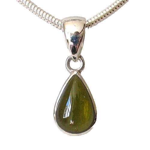 Green Tourmaline Pear Drop Pendant in Sterling Silver – 3.8 Carats, Eye Clean