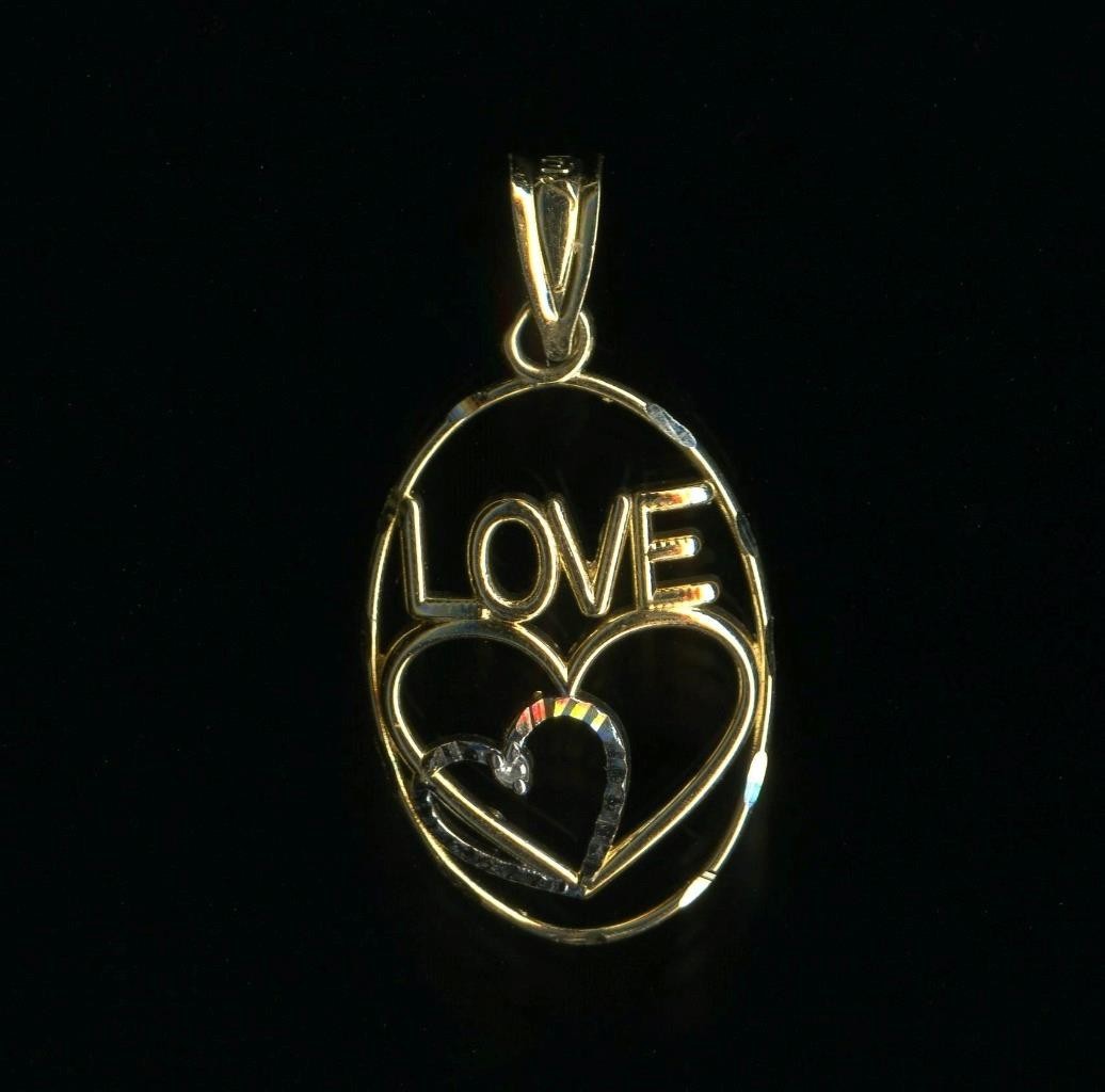 New 14K 26mm Solid Yellow Gold Natural Diamond “LOVE” Oval Heart Pendant -WY