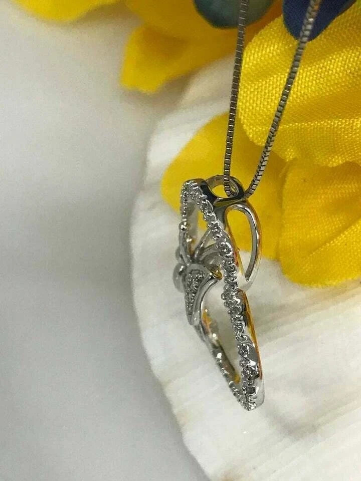 0.70Ct Round VVS1/D Diamond Heart Butterfly Pendant 14K White Gold FN Free Chain