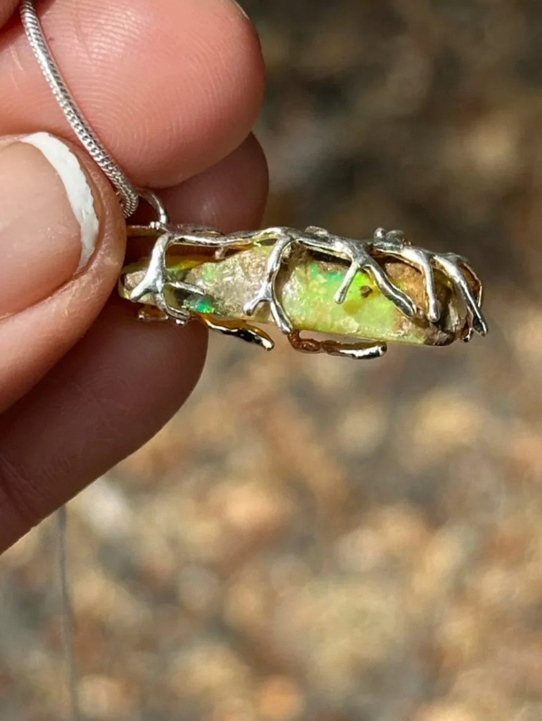 Opal Silver Woods Bohemian Necklace