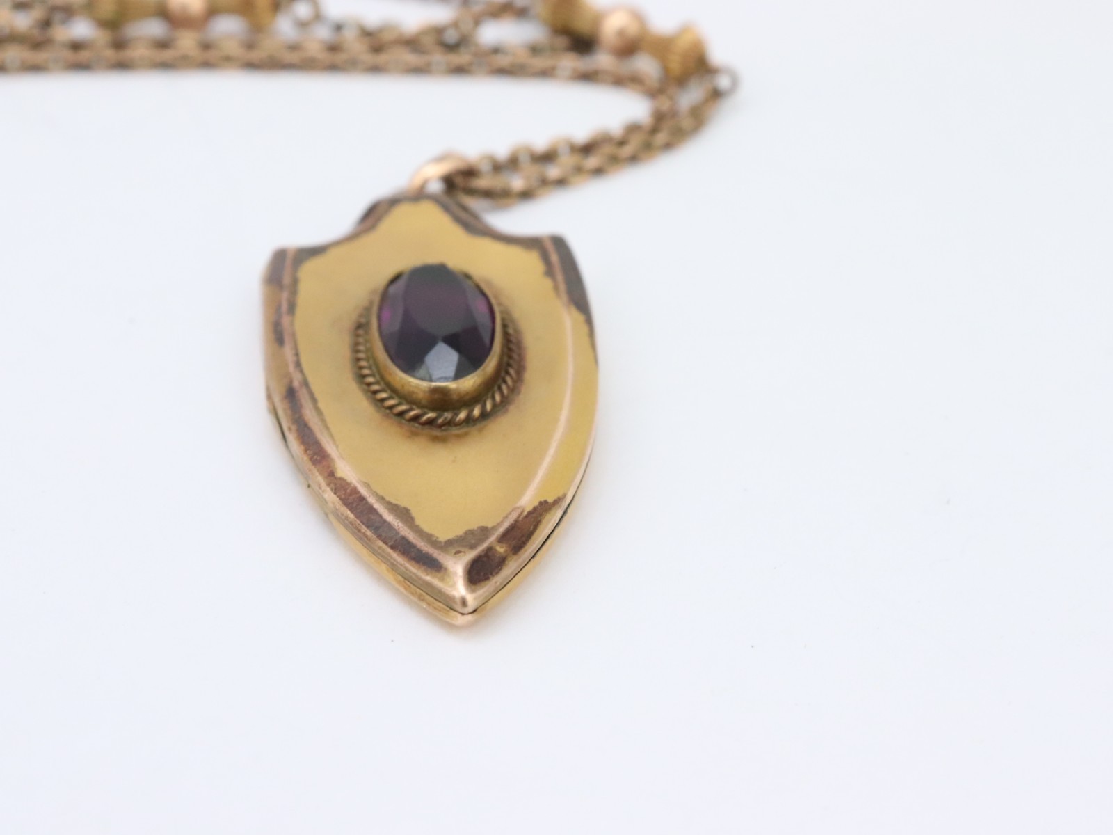 Vintage FLS Victorian Art Deco Paste Shield Locket Pendant Gold Filled 31 Grams