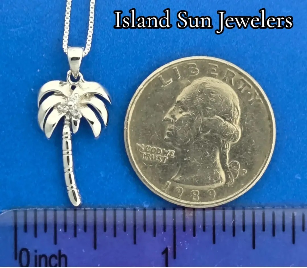 Palm Tree Pendant, Sterling Silver & Cz