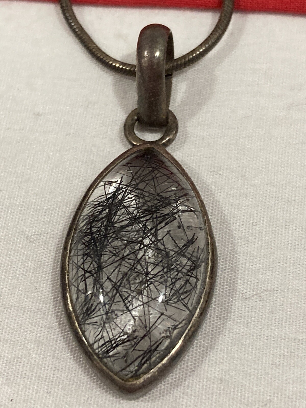 Vintage Signed Sterling Silver 925 Rutilated Quartz Pendant & 24″ AGI Necklace