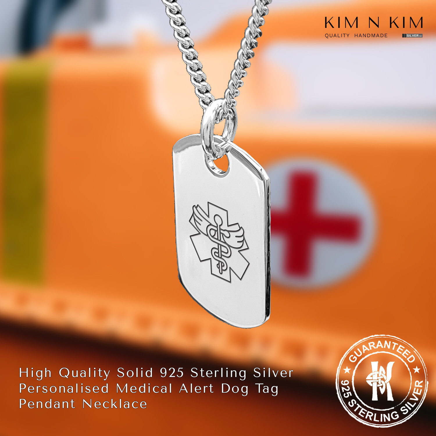 Caduceus Medical Alert Dog Tag Pendant/Nurse/Doctor/Medical Student✔️925 Silver