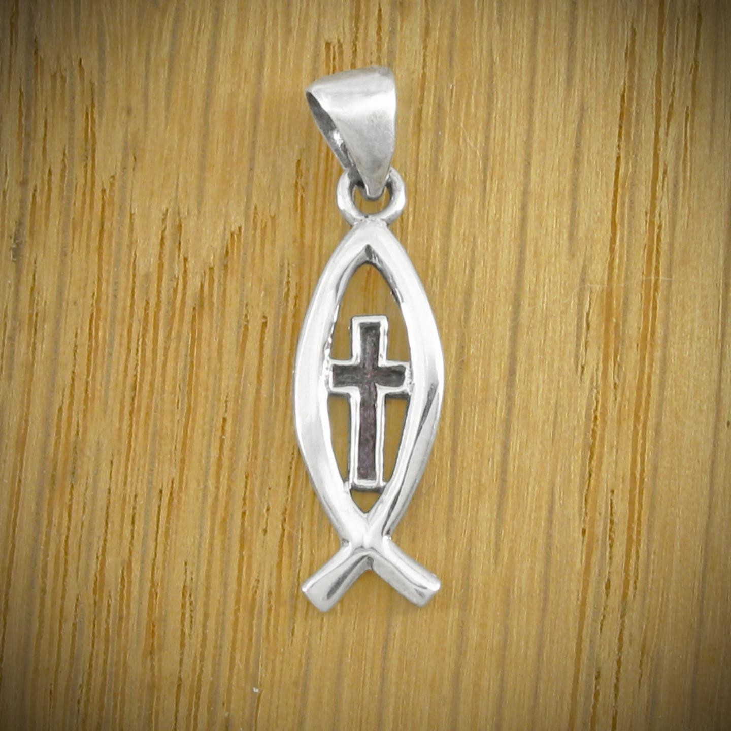 Ichthys & Cross Pendant – SOLID ‘925’ Sterling Silver – Add your own chain!