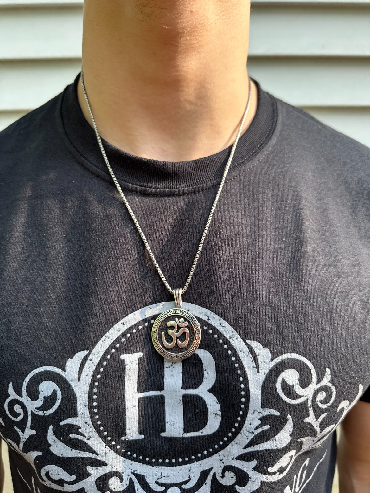 Real 925 Silver / 14k Gold Plated Ohn Hindu Om Big 1″ Medallion Pendant Necklace