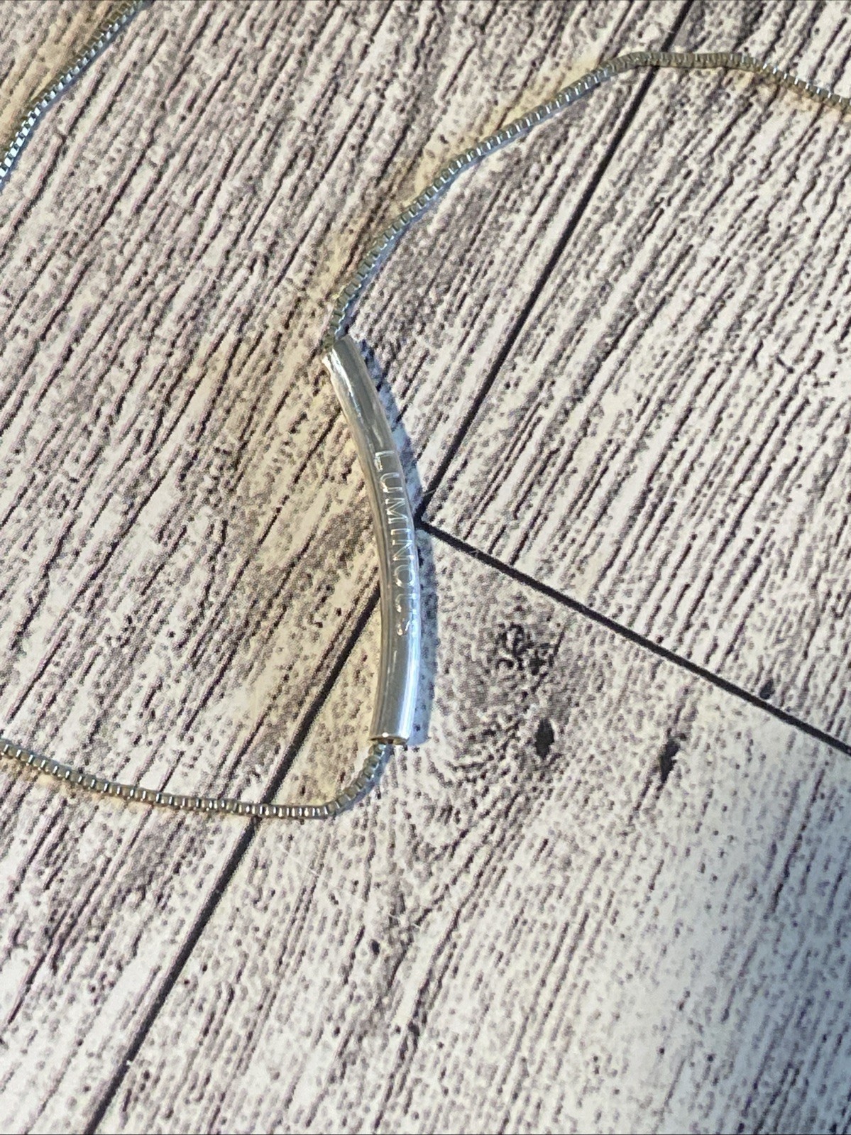 Minimalist Curved Thin Bar Necklace Engraved Sterling Silver 16.5-17” Adjust