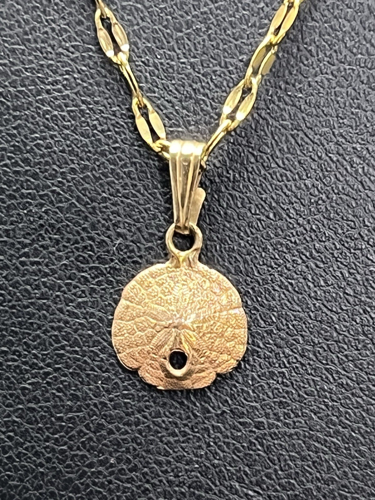 14K Gold Sand Dollar Pendant Dainty Textured Beach Charm 0.5” Chain NOT included