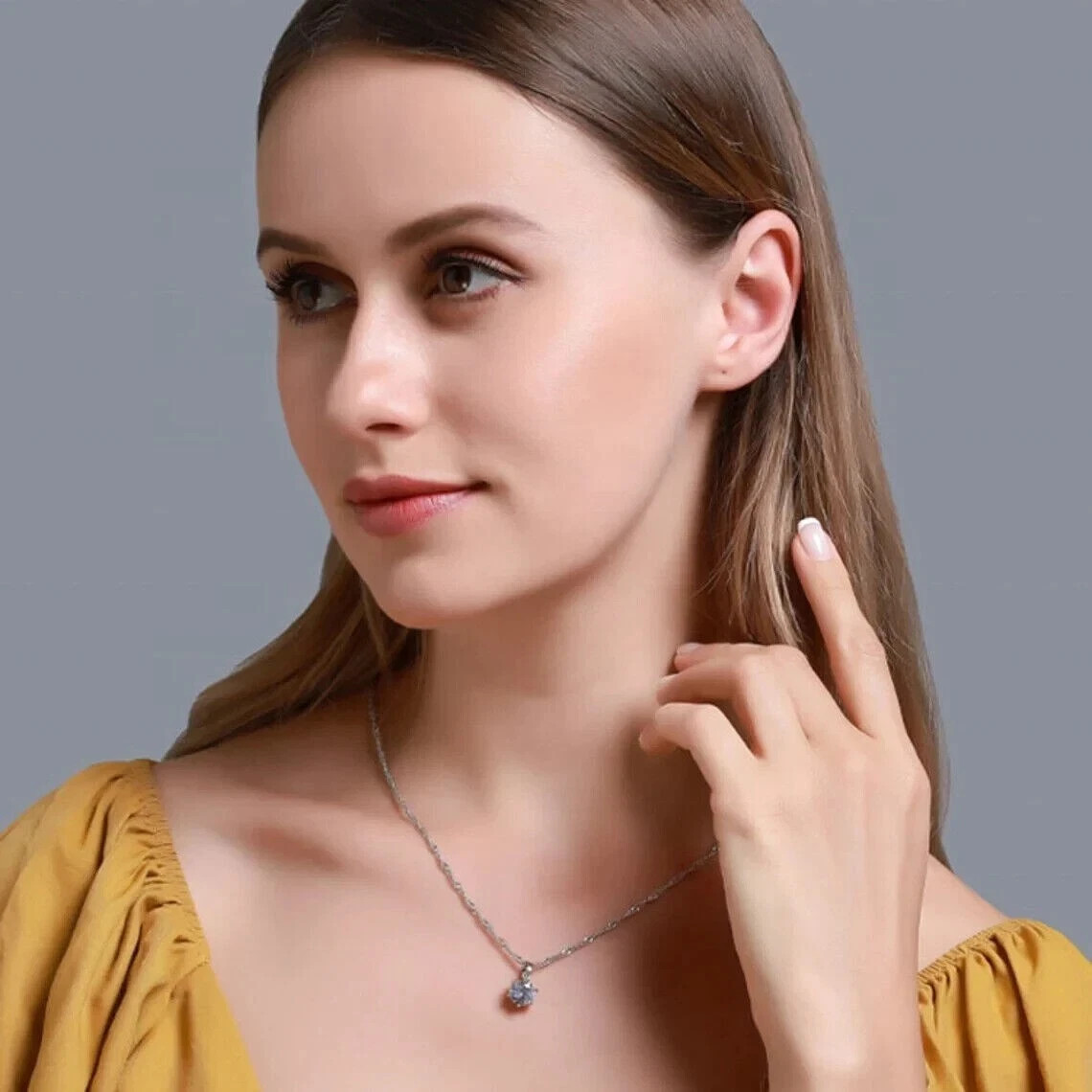 2Ct Round Cut Lab-Created Diamond Solitaire Women Pendant 14K White Gold Plated.