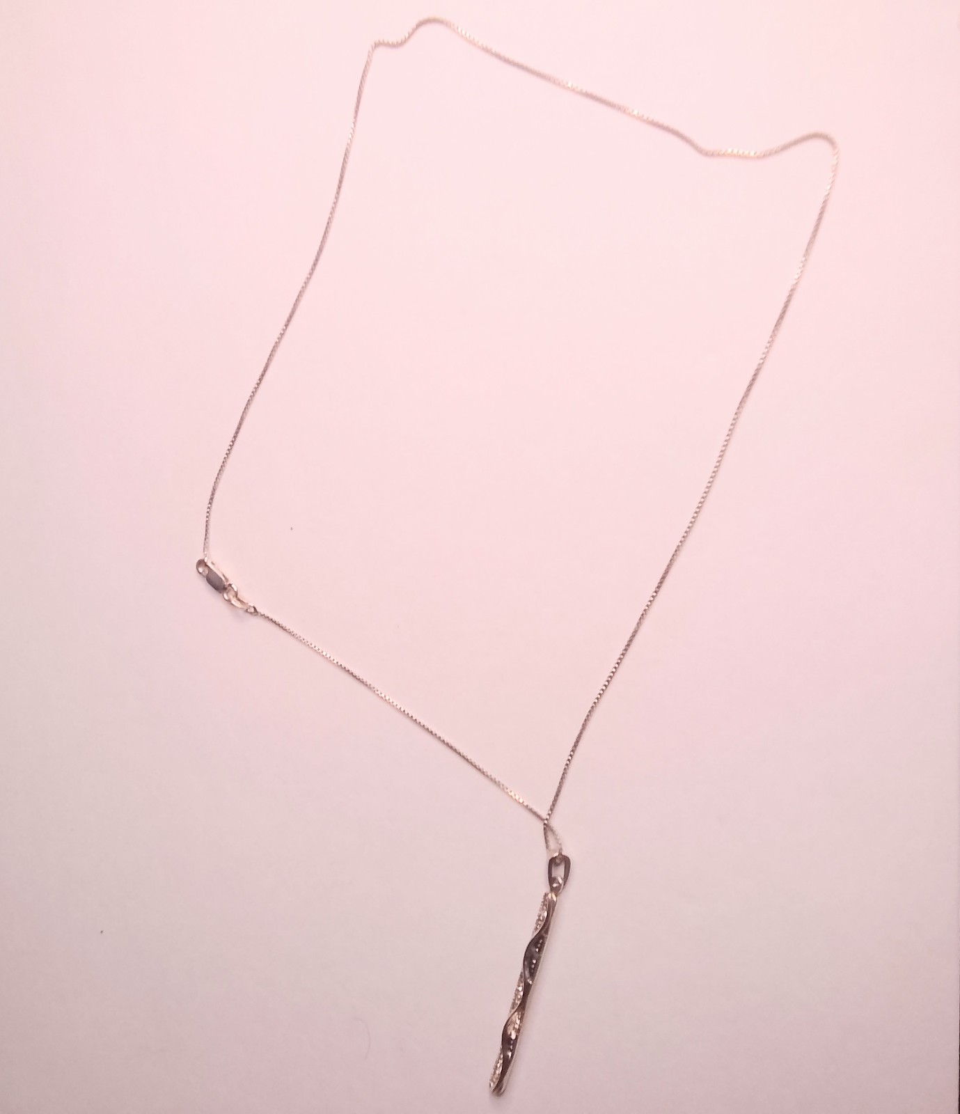 925 Sterling Silver Ribbon Twist Vertical Bar Pendant Necklace 18″ Dainty 4.82g