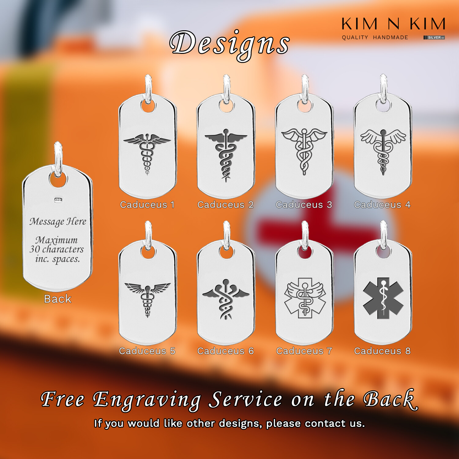 Caduceus Medical Alert Dog Tag Pendant/Nurse/Doctor/Medical Student✔️925 Silver