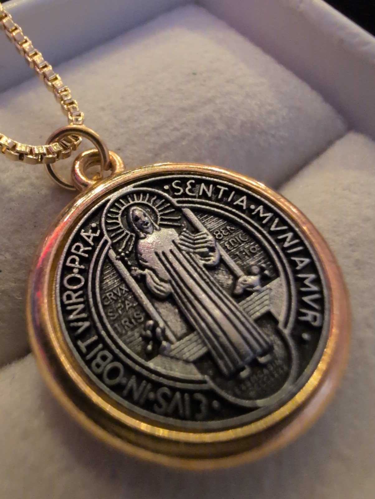 Starline 925 St Benedict’s Medallion 18 Kt Gold Rimmed With 18 GF Necklace