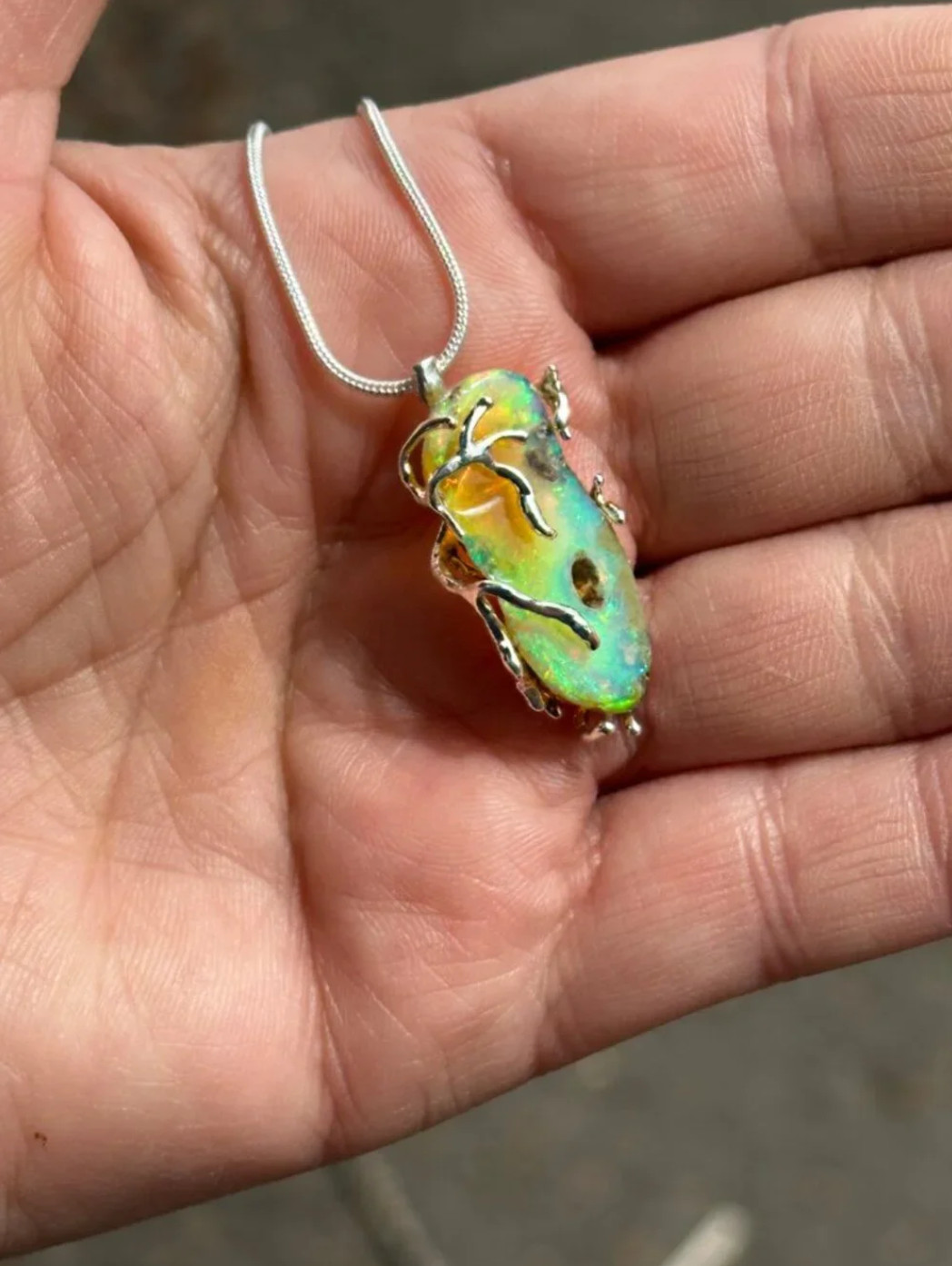 Opal Silver Woods Bohemian Necklace