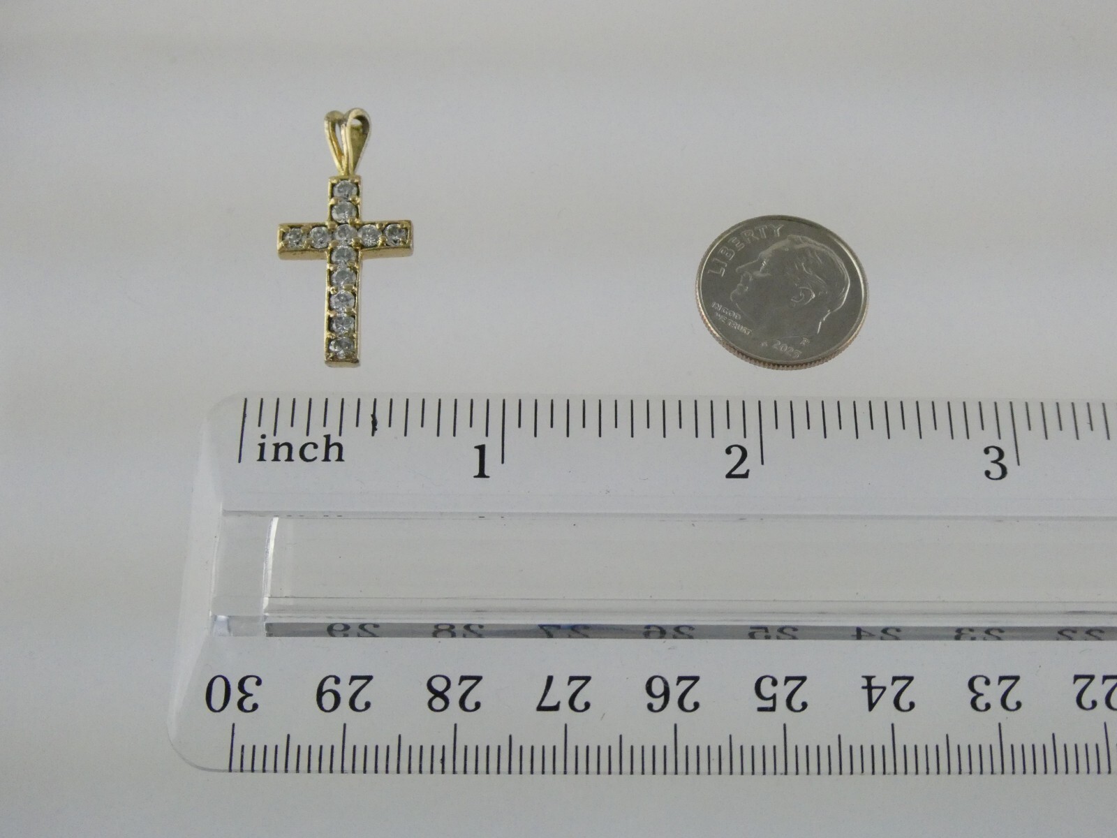 Ross Simons Gold Gilt Sterling Silver and White Crystal Cross Pendant 2.3 Grams