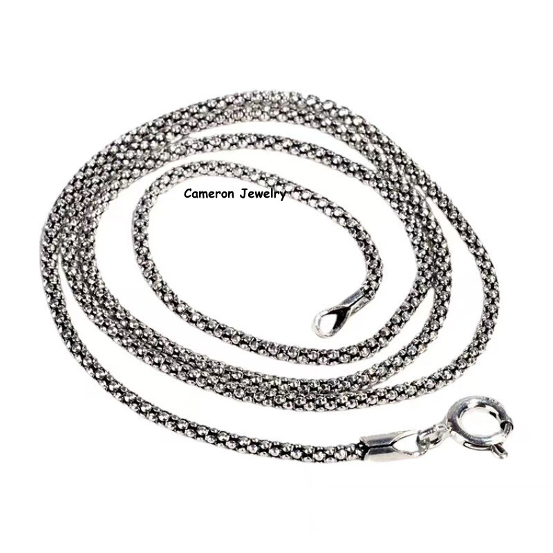 Pure 925 Sterling Silver Chain Men Women 1.5-2.5mm Popcorn Link Necklace 16-28in