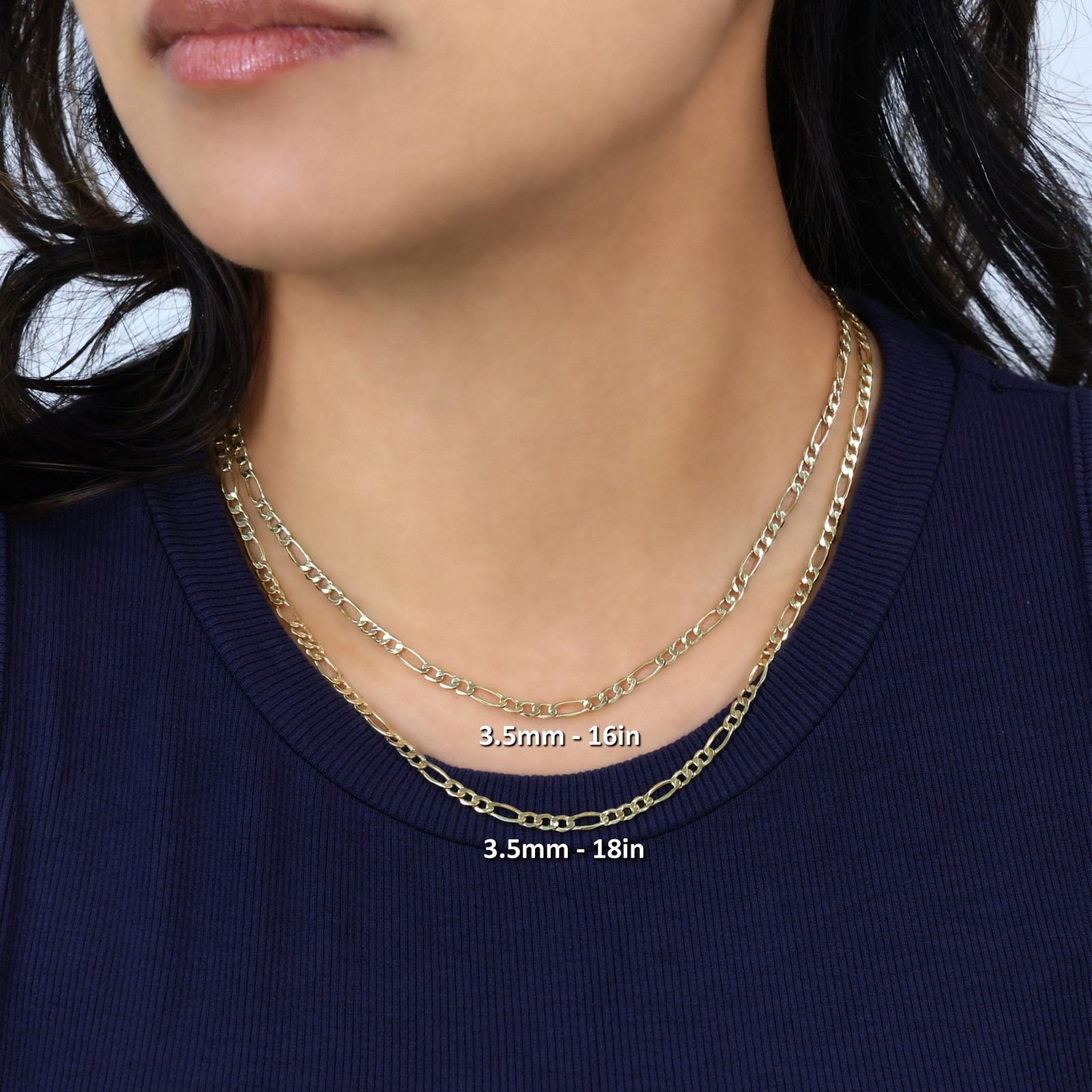 Real 14K Yellow Gold 3.5mm Italian Figaro Chain Link Pendant Necklace 16″- 26″