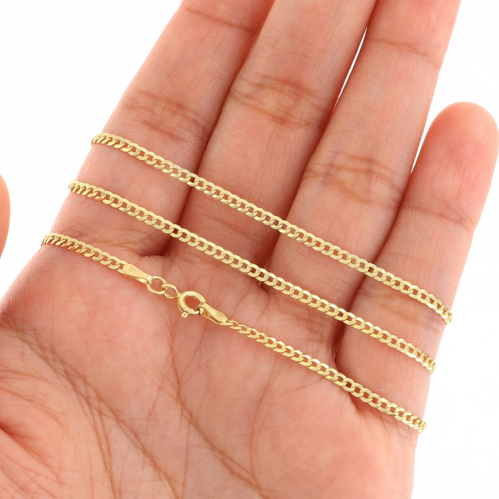 14K Yellow Gold 2mm Women Solid Curb Cuban Chain Link Italian Necklace 18″