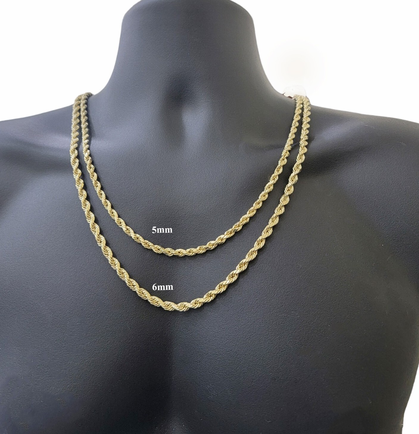 Real Gold 10k Rope Chain Necklace 5mm Mens 18″-26″ 10kt Yellow Gold Diamond cuts