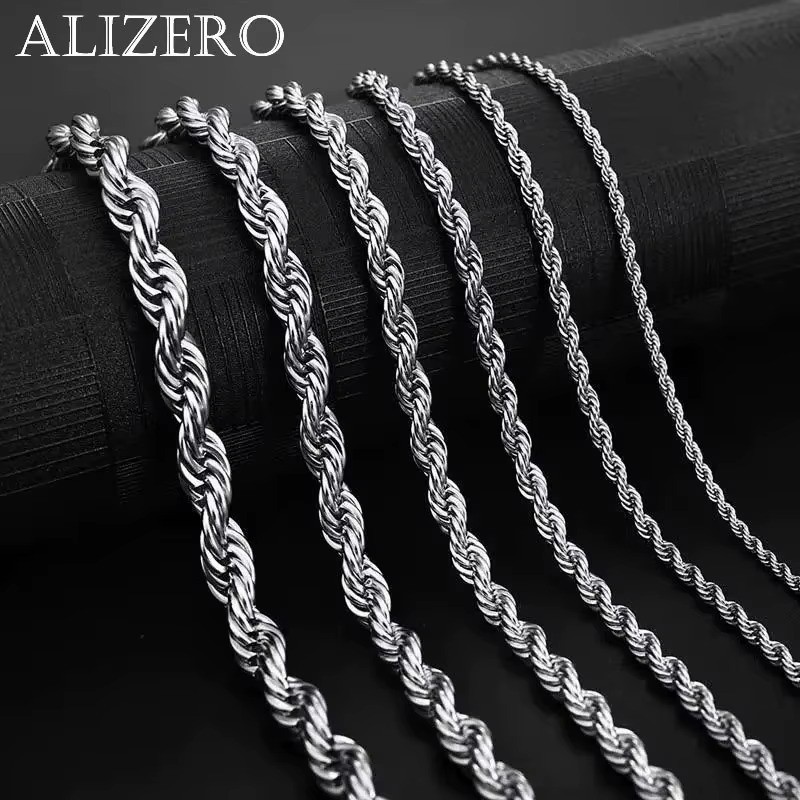925 Sterling Silver 4MM Rope Chain Necklaces For Women Men Fashion