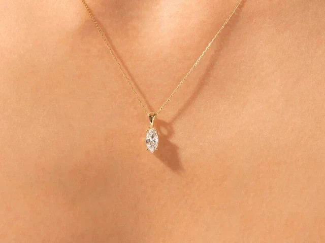 Real Moissanite 2.00Ct Marquise Cut Solitaire Pendant 14K Yellow Gold Plated