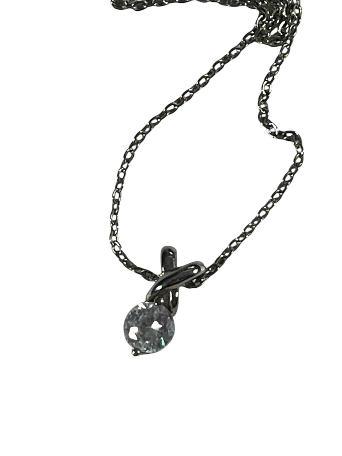 Solitaire Pendant Necklace Clear Stone Link Chain Spring Ring Clasp Jewelry