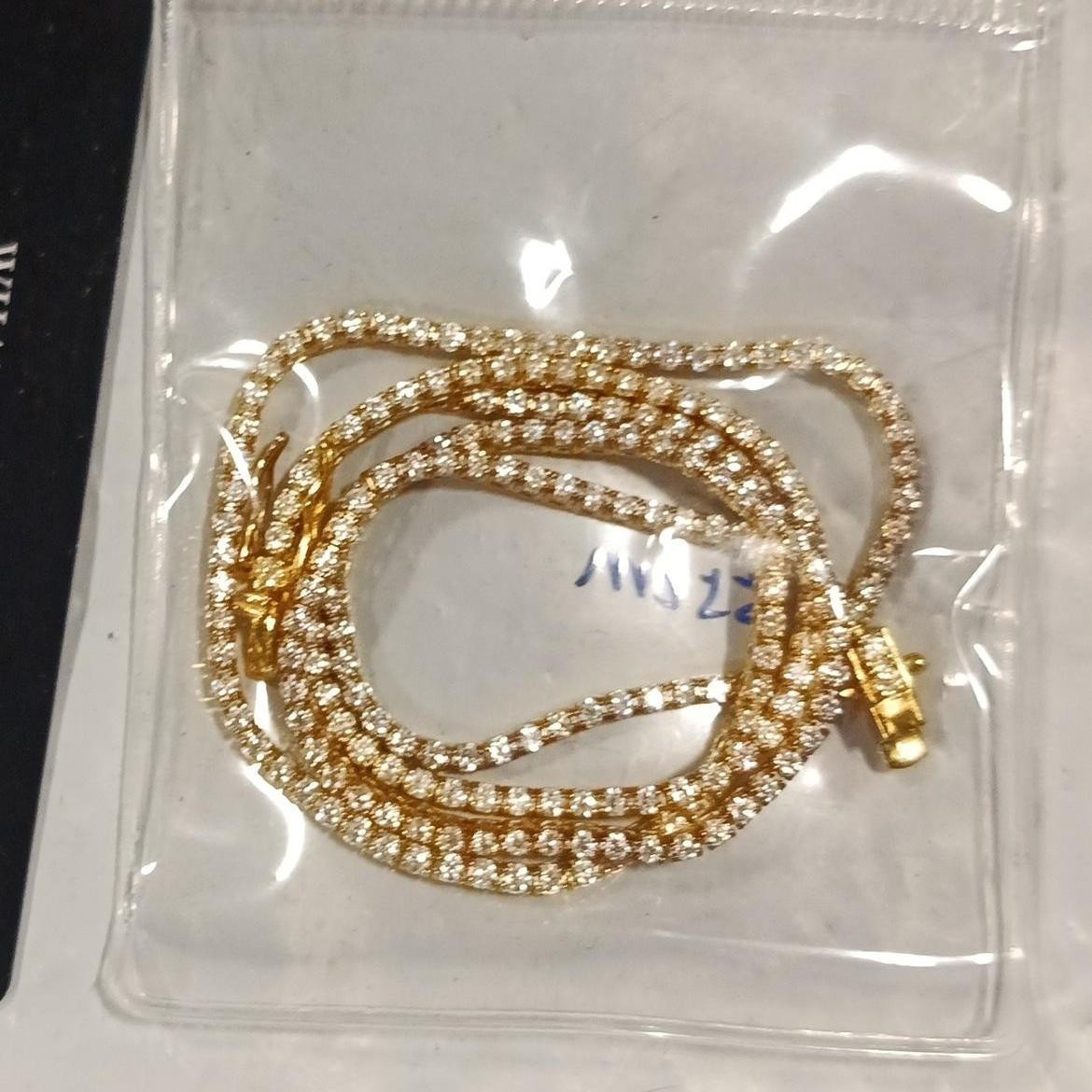 Used-2mm-22in VVS1 Moissanite Tennis Chain Necklace 14K Gold Plated S925 Silver