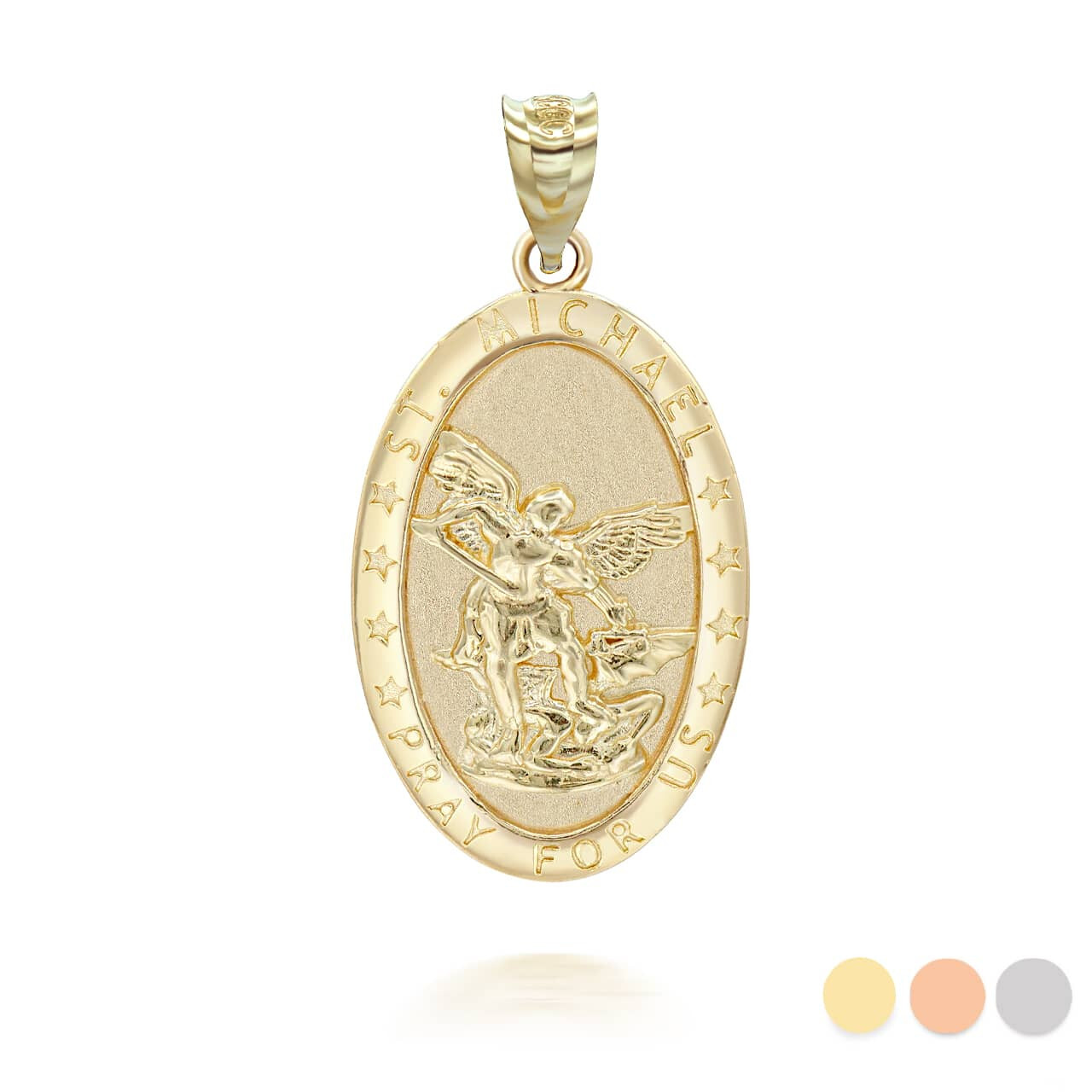 Gold Oval Saint Michael Pendant Necklace (Available in Yellow/Rose/White Gold)