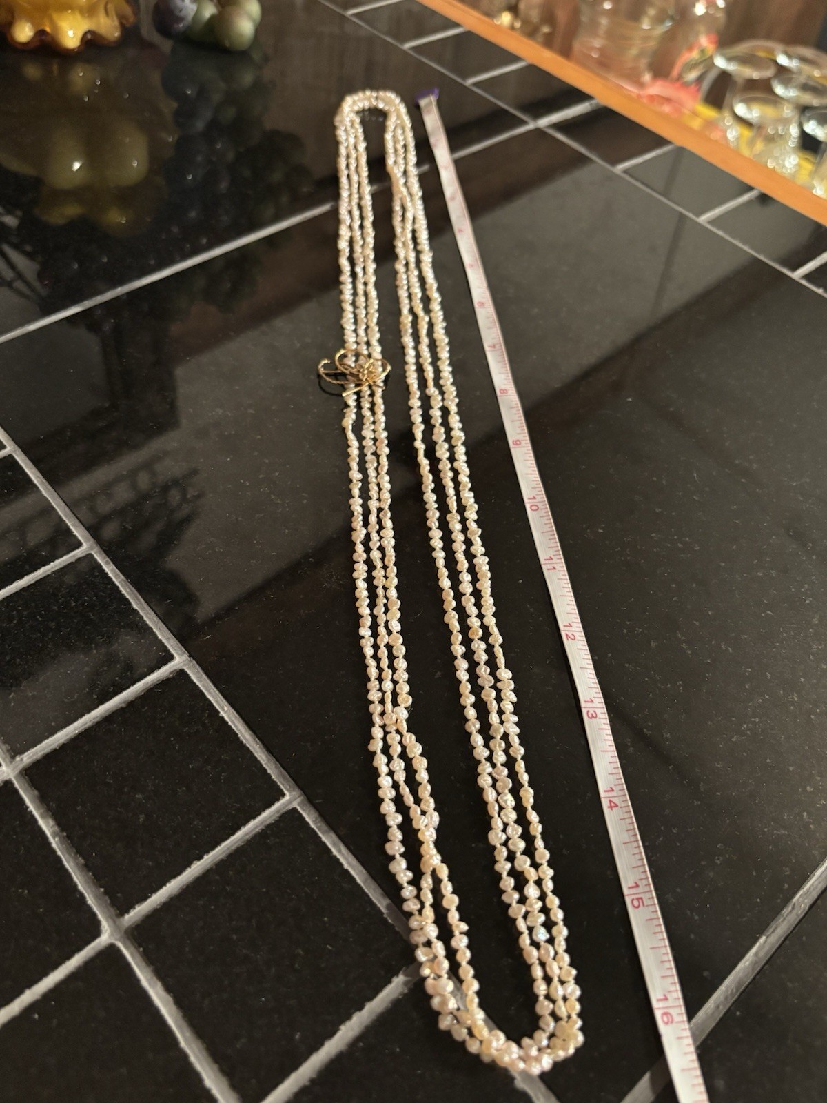 Estate Multi-strand Freshwater Rice Pearl Long Necklace w/Gold Filled Brooch Pin