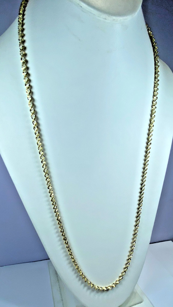 22K Gold over Sterling Silver AGI Signed 2-Tone Necklace, Italy, 30″, NOS 16.6g