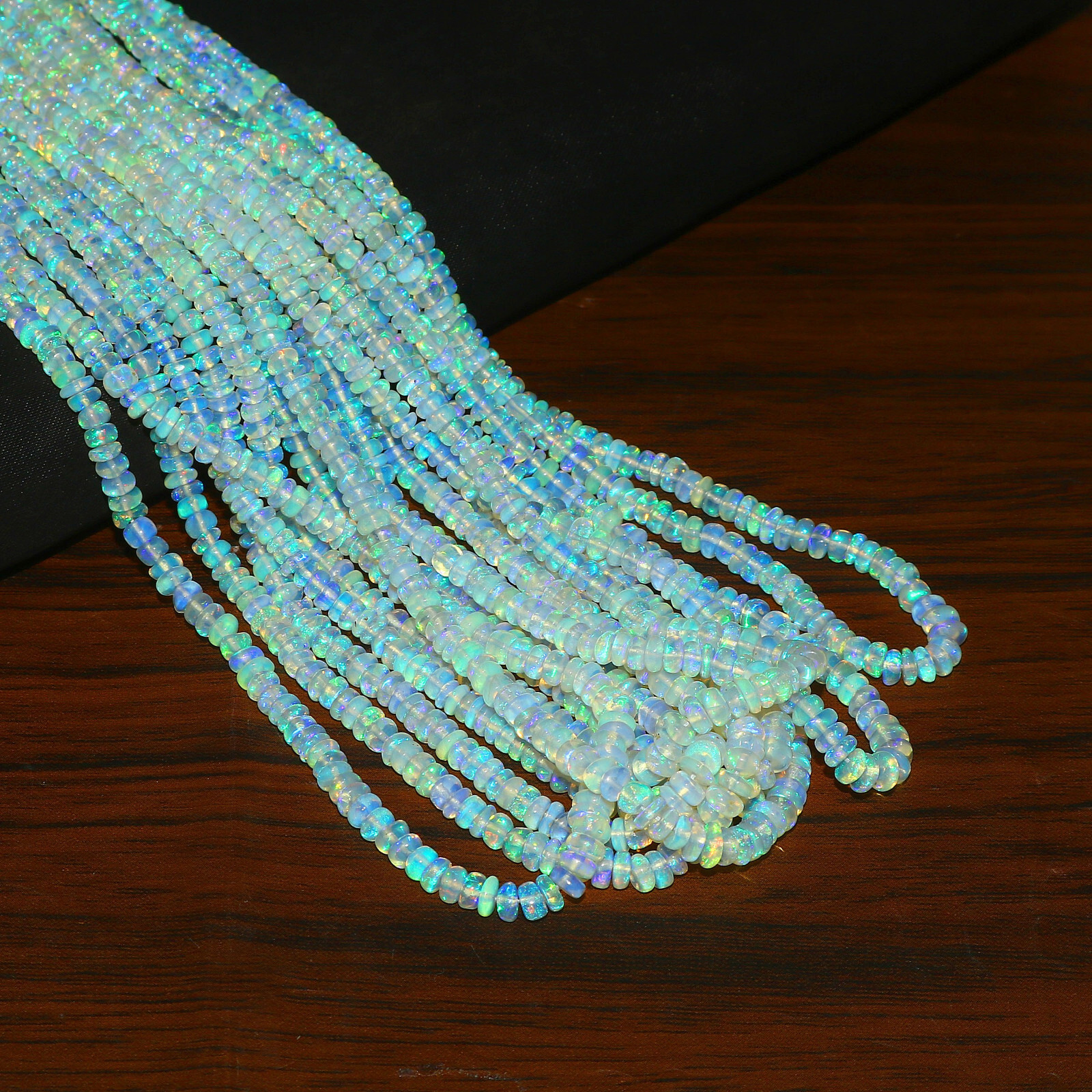 Natural Ethiopian Fire Opal Rondelle Beaded Gemstone 2 Strand Necklace 16 Inches
