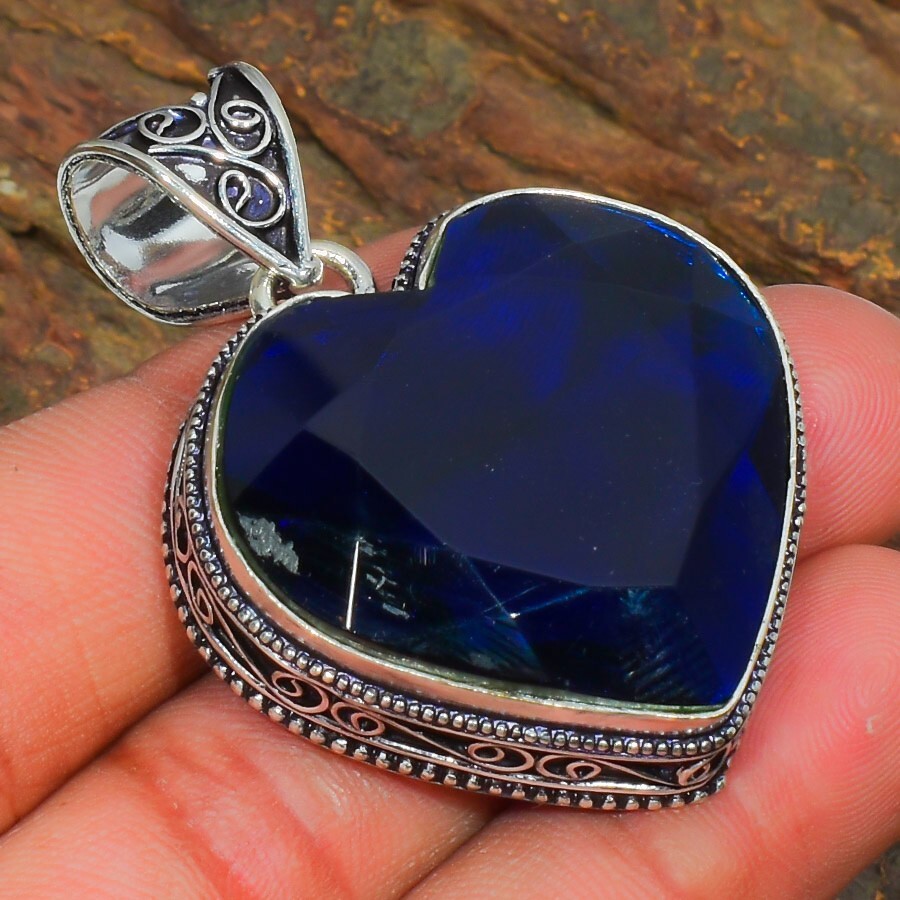 Blue Tanzanite Gemstone Handmade 925 Sterling Silver Heart Cut Jewelry Pendant
