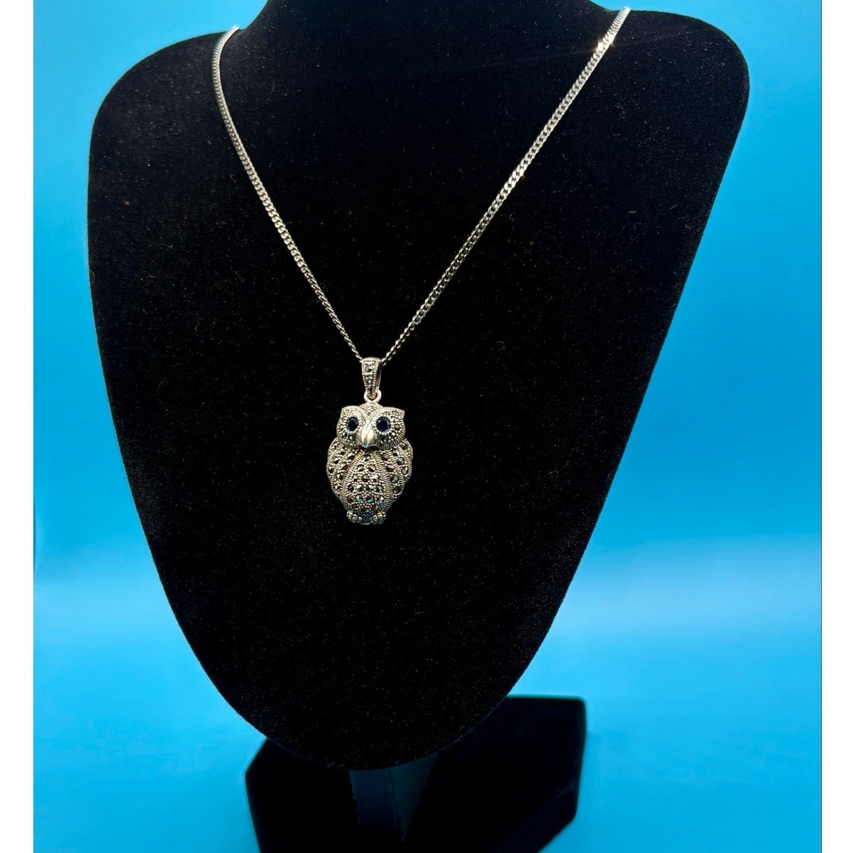 NEW Black Rhodium Silver Moissanite Owl Pendant & 20″ Chain
