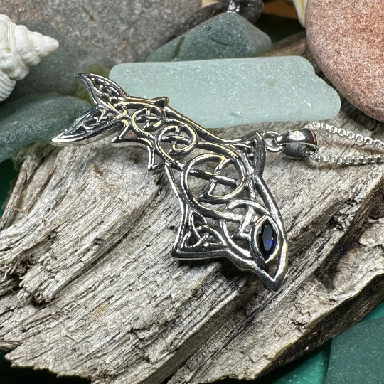 Celtic Shark Necklace in Sterling Silver 925 Large Nautical Beach Pendant