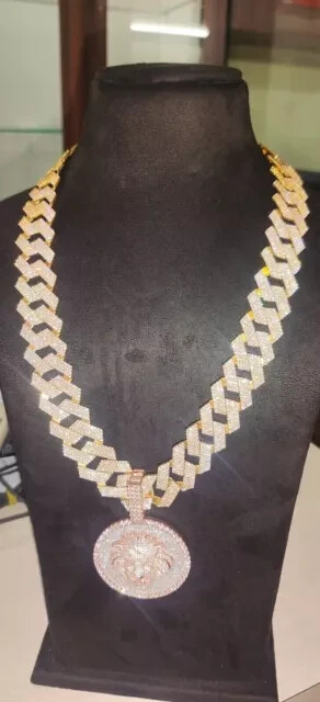 28Ct REAL MOISSANITE Men 18mm x24″ Miami Cuban Link Chain 14K Yellow Gold Plated