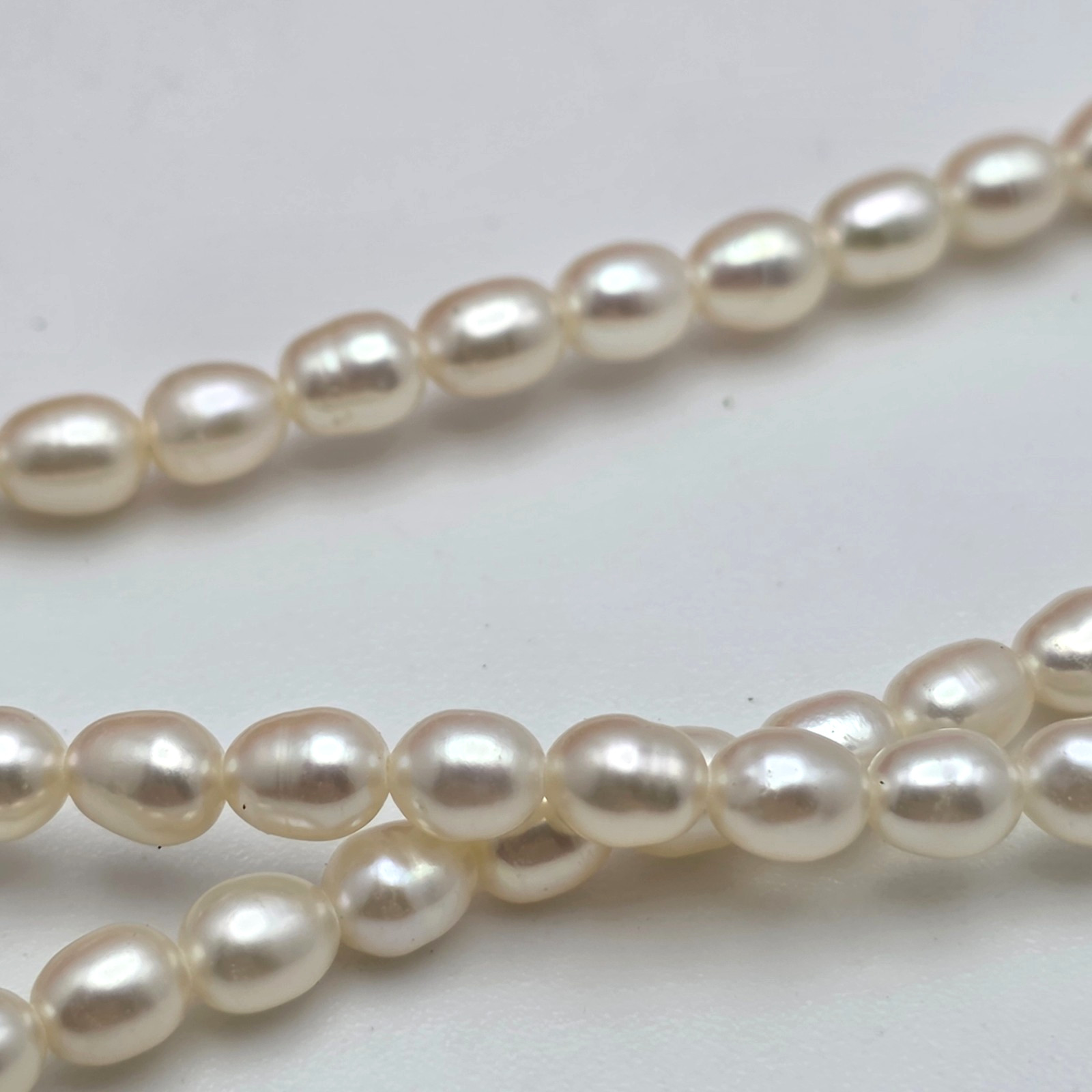 38” 4mm Freshwater Pearl Necklace Rice Oval Continuous Strand No Clasp Layered