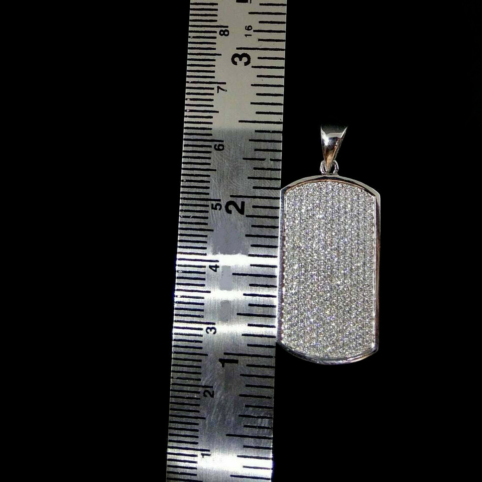Men’s Dog Tag 2Ct Lab Created Diamond Round Pendant 14K White Gold Plated Silver