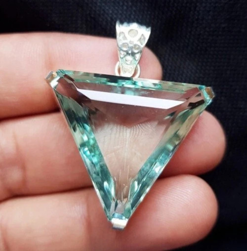 64 Ct Trillion Aquamarine Natural Topaz 925 Solid Silver Pendant Loose Gemstone
