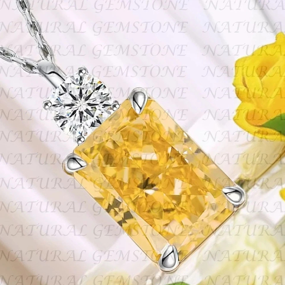 7Ct Radiant Lab-Created Diamond Women Pendant 18″ Chain 14K White Gold Plated