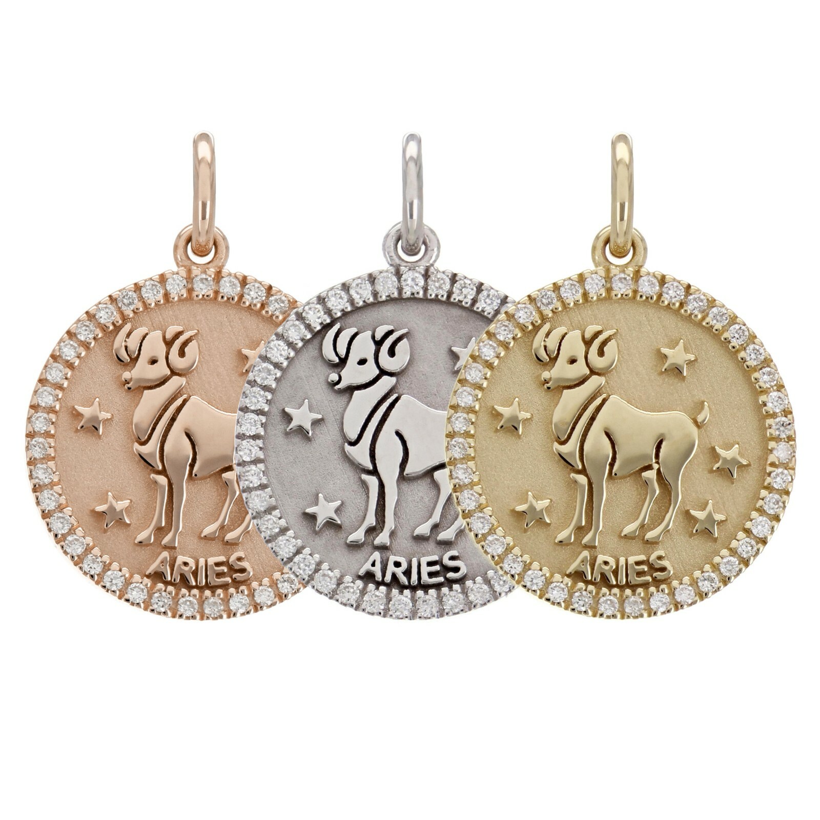 14k Yellow White or Rose Gold Diamond Zodiac Sign Charm Pendant