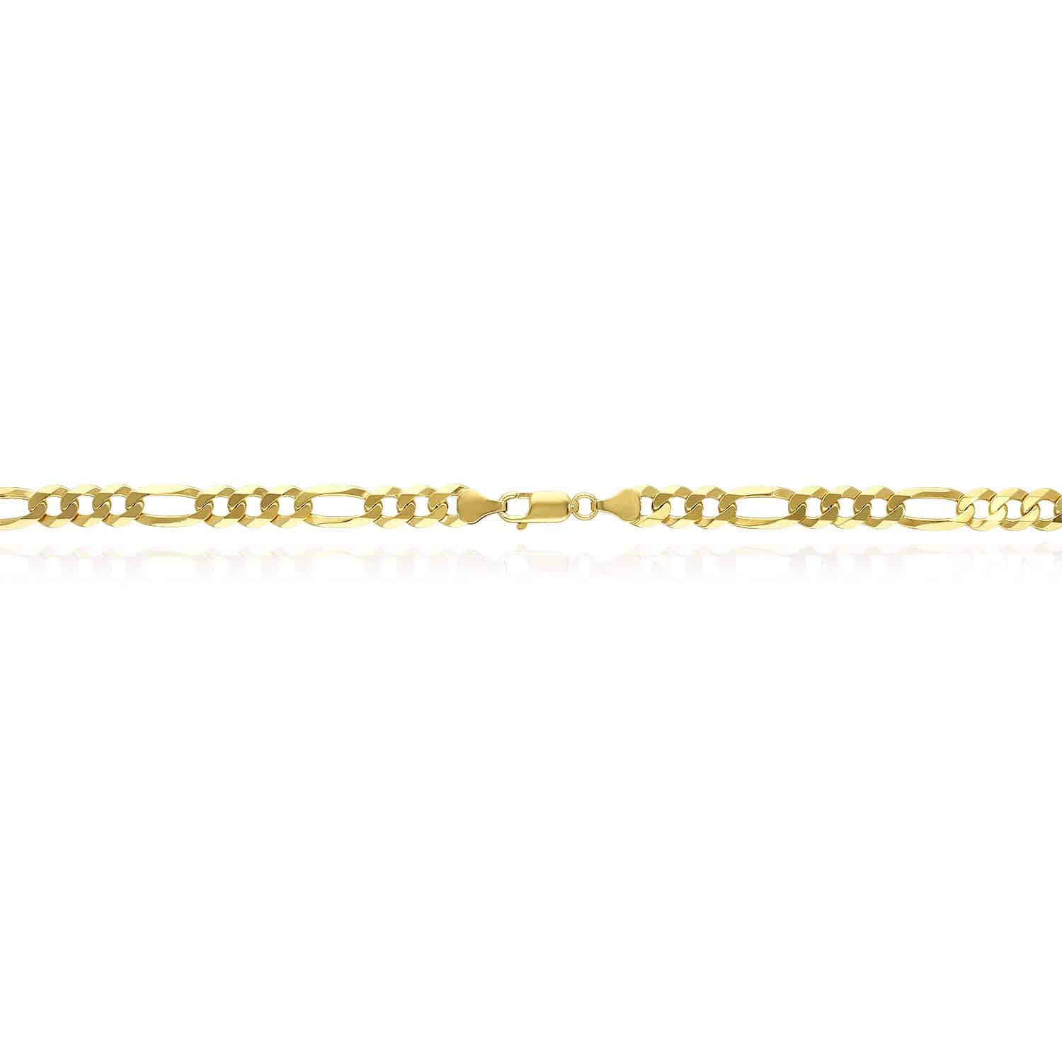 Solid 14K Yellow Gold Over Silver 7mm Figaro Chain Necklace 18″-24″