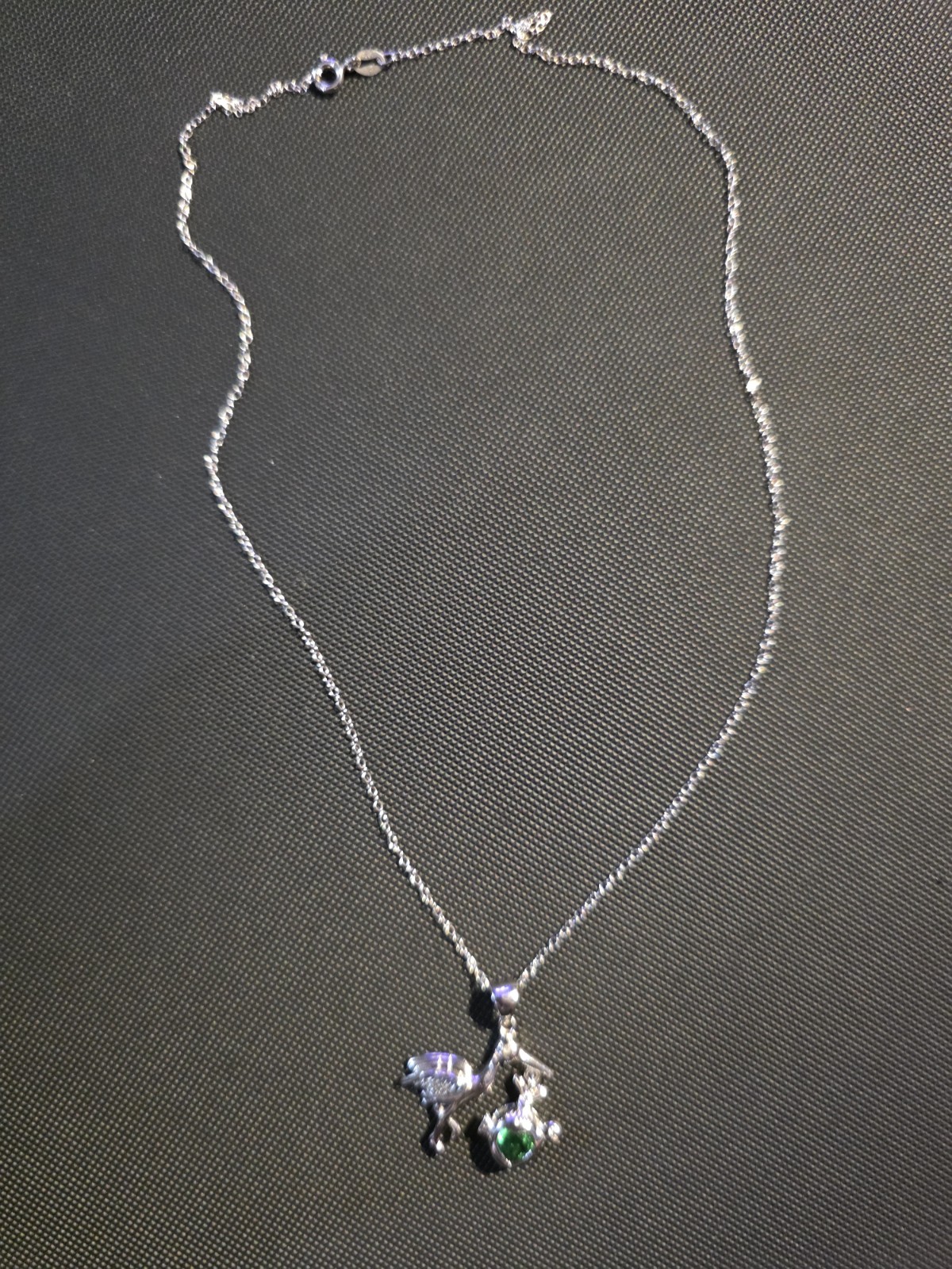 Sterling Silver STORK W/ BABY CHARM Necklace Womens 5.16g