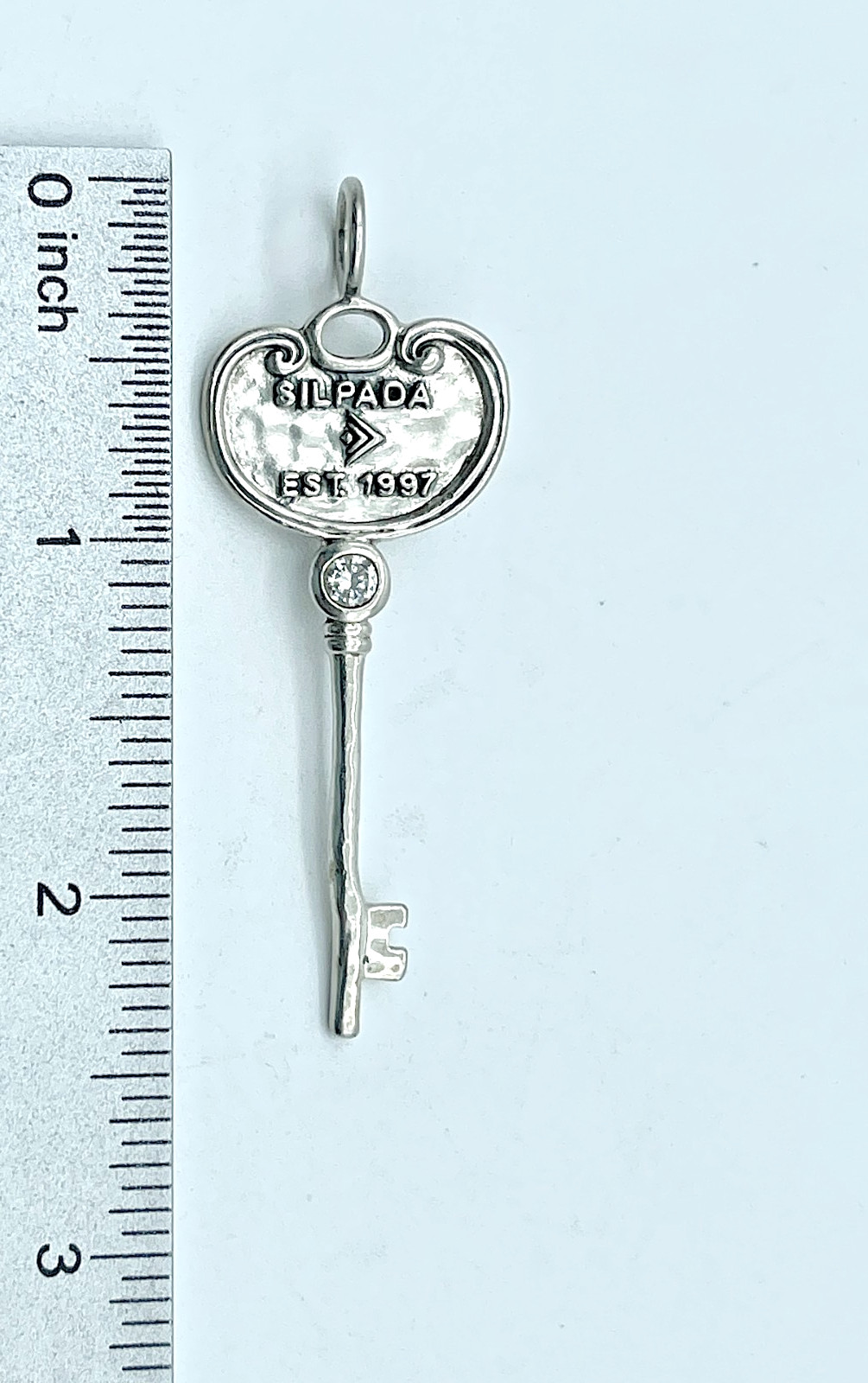 Vtg. Silpada .925 Sterling CZ, Key To My Heart, Skeleton Key 1997 Pendant, S3529