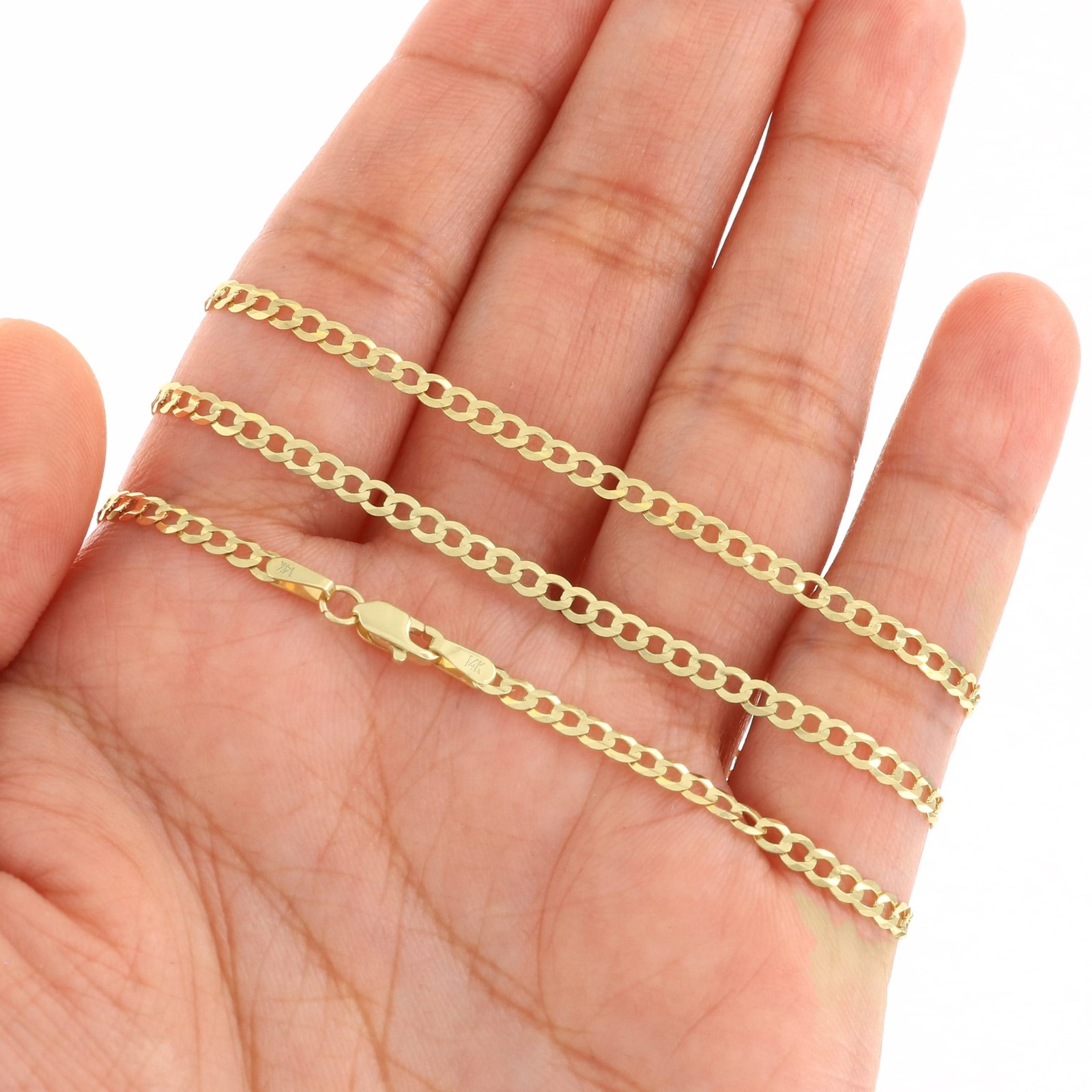 14K Yellow Gold 2.5mm Solid Curb Cuban Chain Link Mens Womens Necklace 22″