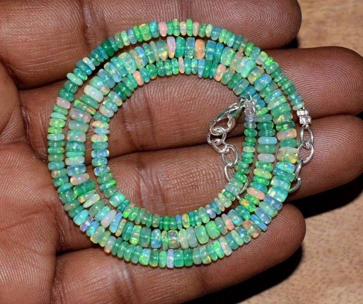 20 inch Natural Ethiopian Opal Wello Fire 3-5MM Opal Gemstone Beads Necklace