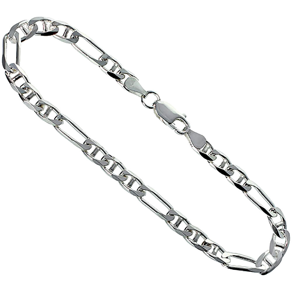 925 Sterling Silver Beveled Edge Figarucci Link Chain Necklace 5.5mm 7″ to 30″