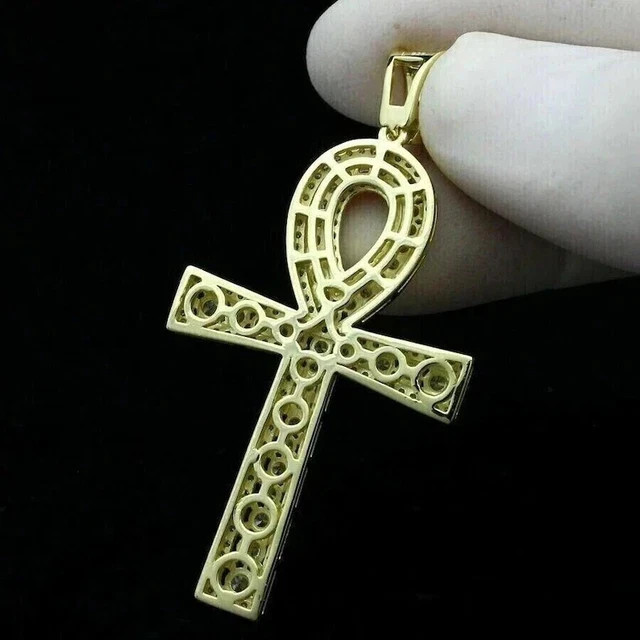 Womens Ankh Cross Pendant 14K Yellow Gold Plated 2.90Ct Round Lab Grown Diamond